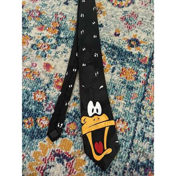 Vtg Daffy Duck Neck Tie Looney Tunes Mania Black Sweat Eyes Novelty Cartoon 1993 - Picture 1 of 4